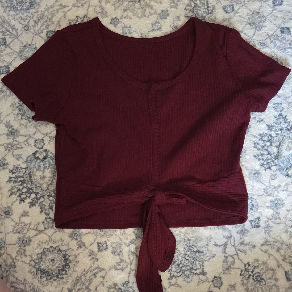 cropped tie front ribbed tee